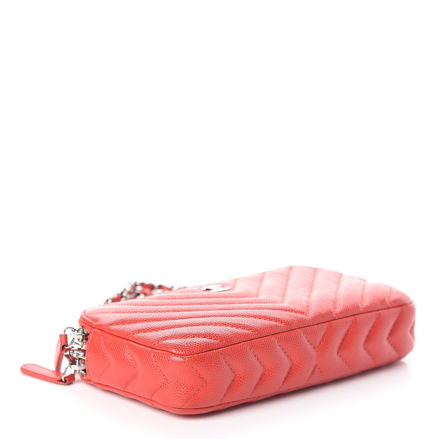 Chanel Caviar Chevron Quilted Small Clutch With Chain Red 4 of 10