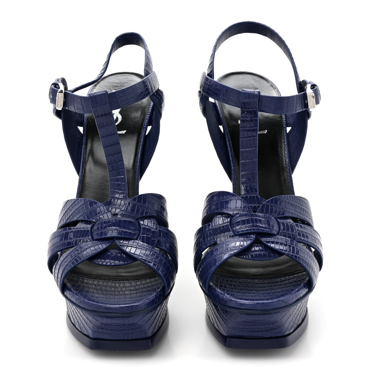 Calfskin Crocodile Embossed Tribute 105 Platform Sandals 38 Marinette