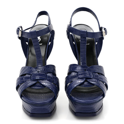 Saint Laurent Calfskin Crocodile Embossed Tribute 105 Platform Sandals 38 Marinette 2 of 10