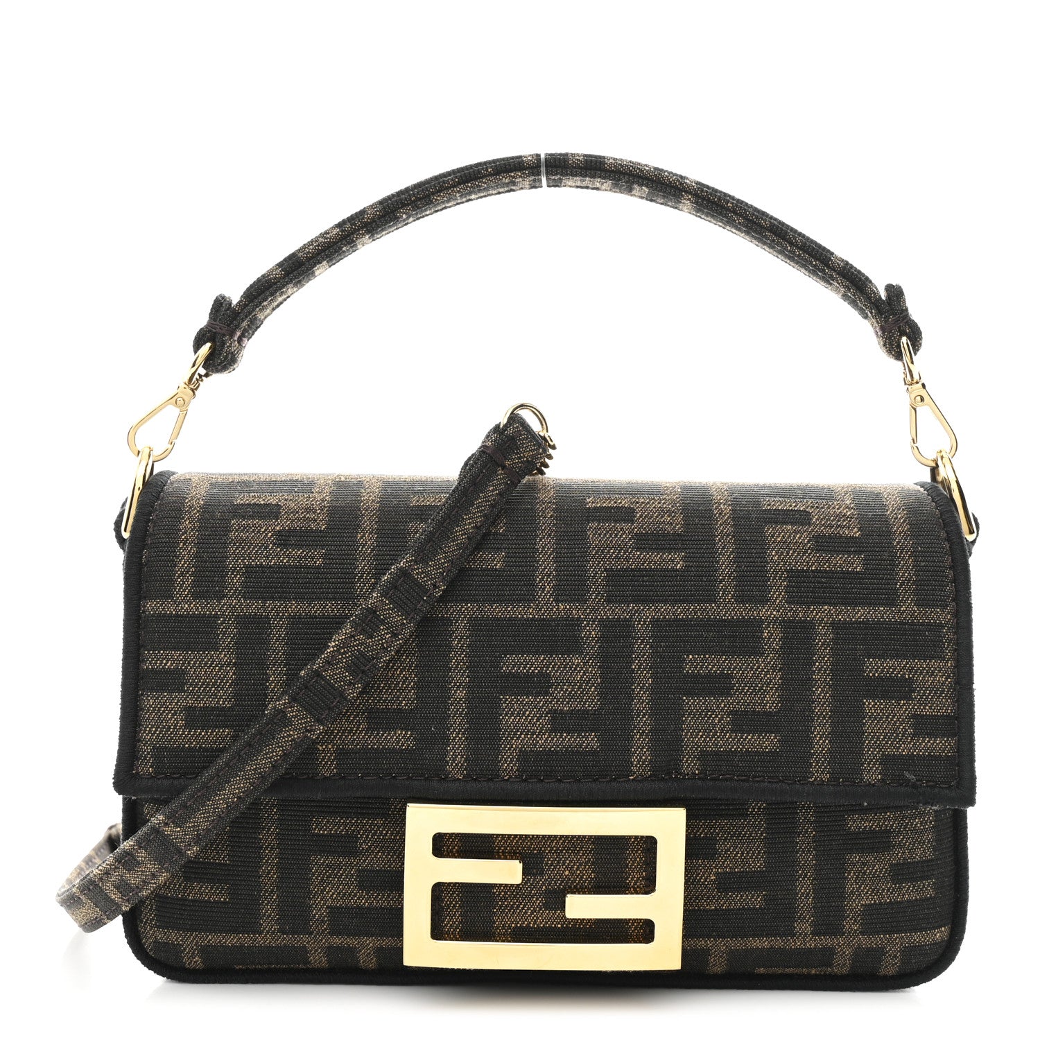 Fendi Fabric Jacquard FF 1974 Mini Baguette Tobacco Moro Black 1 of 10