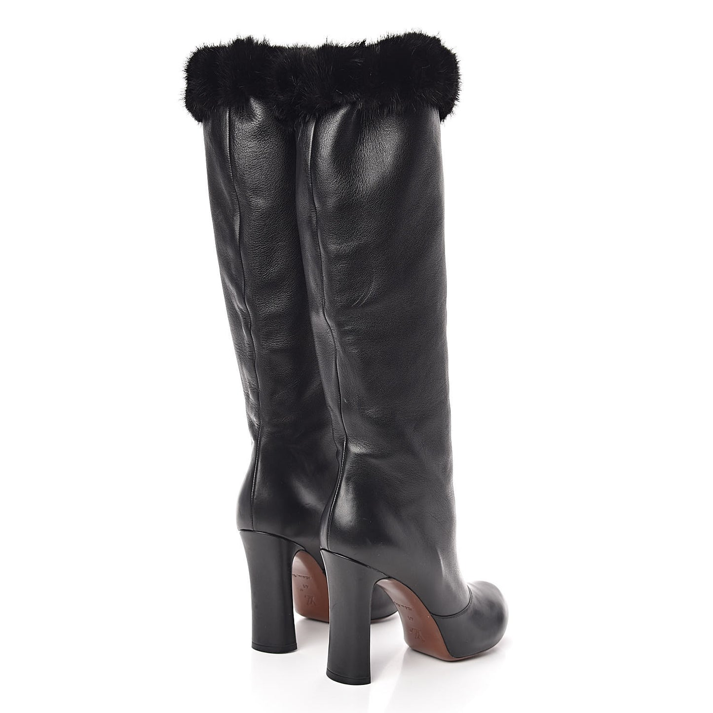 Calfskin Fur Tall Boots 41 Black