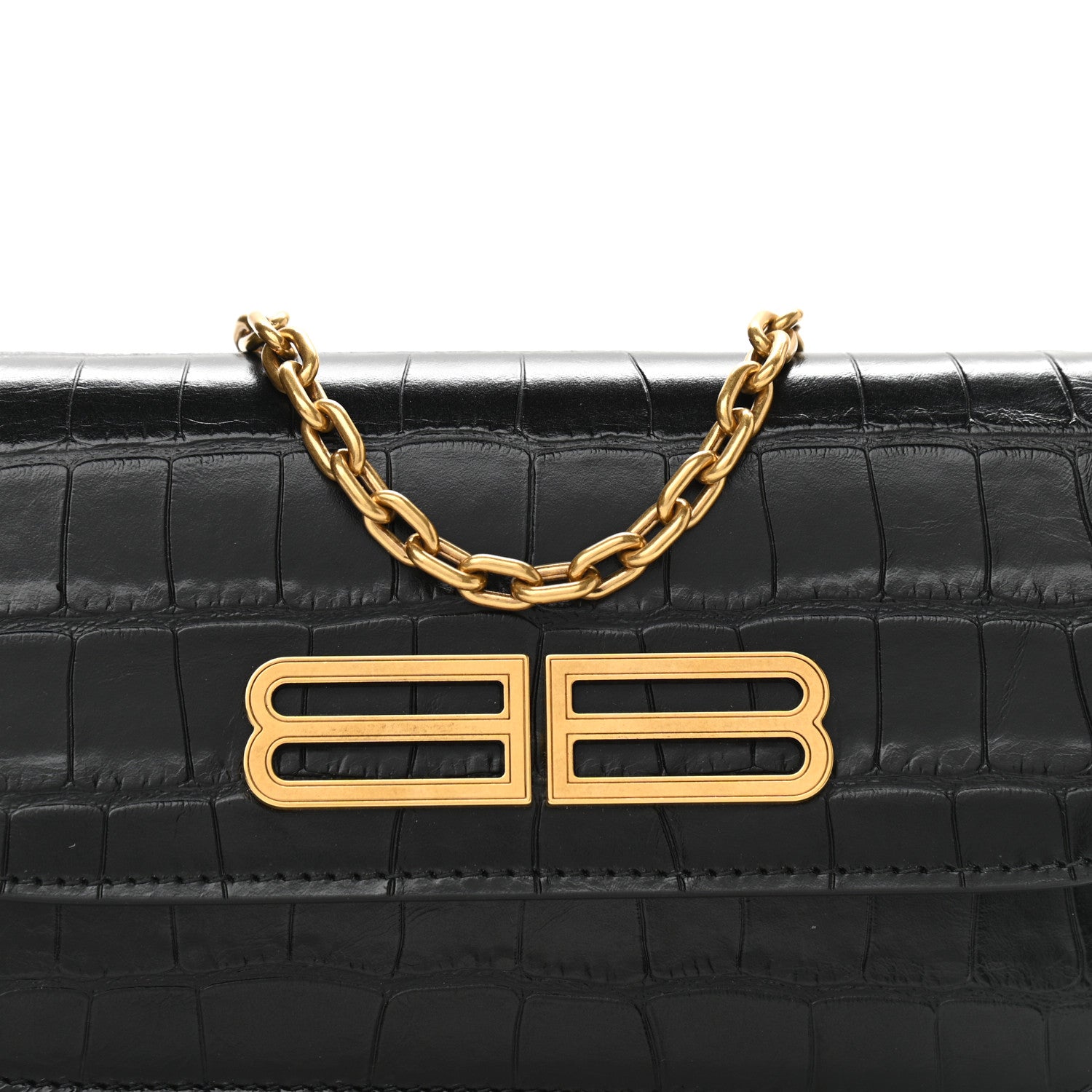 Balenciaga Extra Supple Calfskin Crocodile Embossed Gossip Wallet On Chain Black 8 of 10