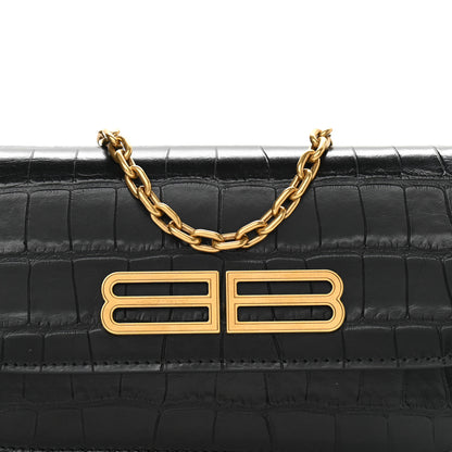 Balenciaga Extra Supple Calfskin Crocodile Embossed Gossip Wallet On Chain Black 8 of 10