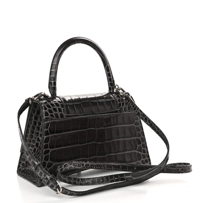 Balenciaga Shiny Calfskin Crocodile Embossed Small Hourglass Top Handle Bag Dark Grey 2 of 8