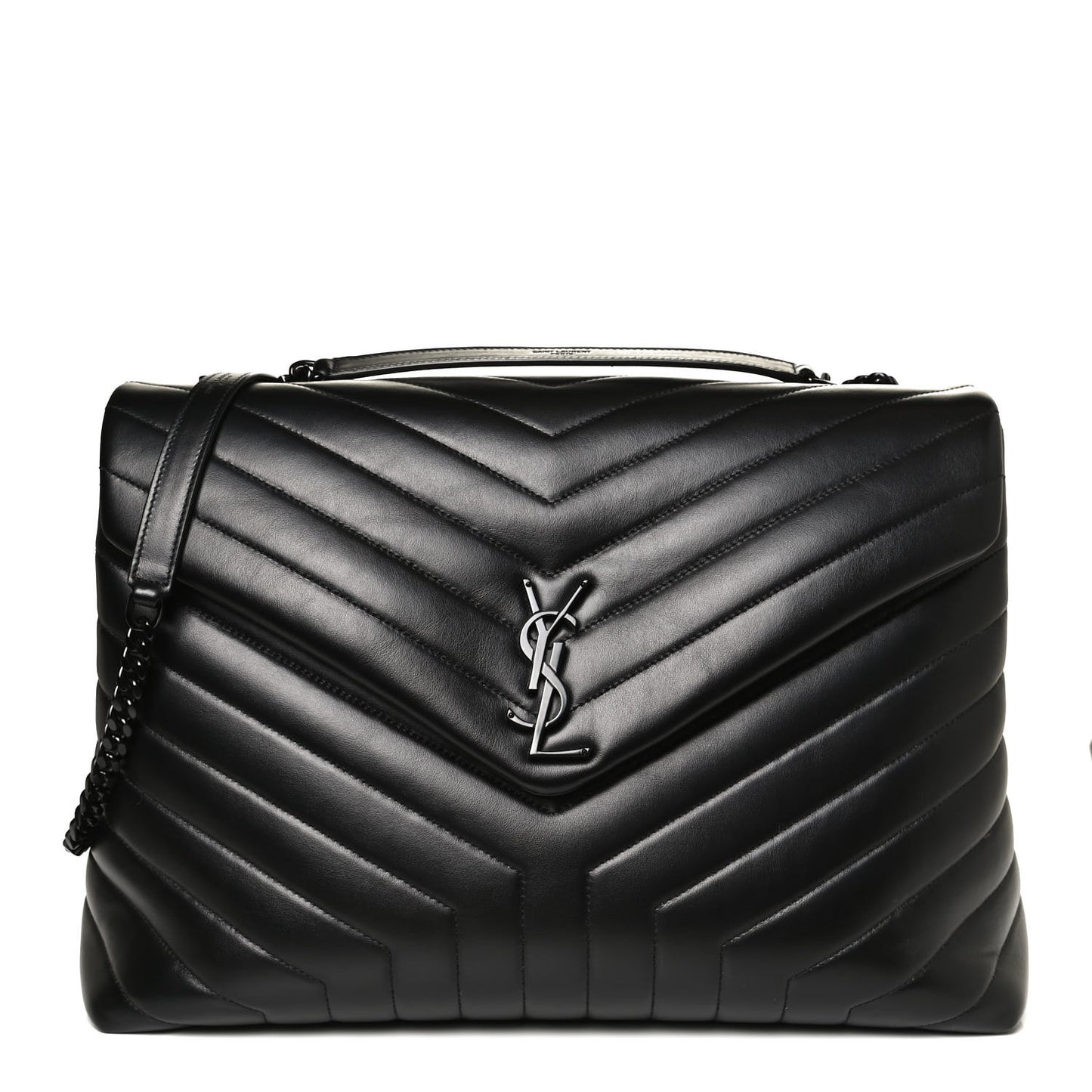 Calfskin Y Quilted Monogram Large Loulou Chain Satchel Black