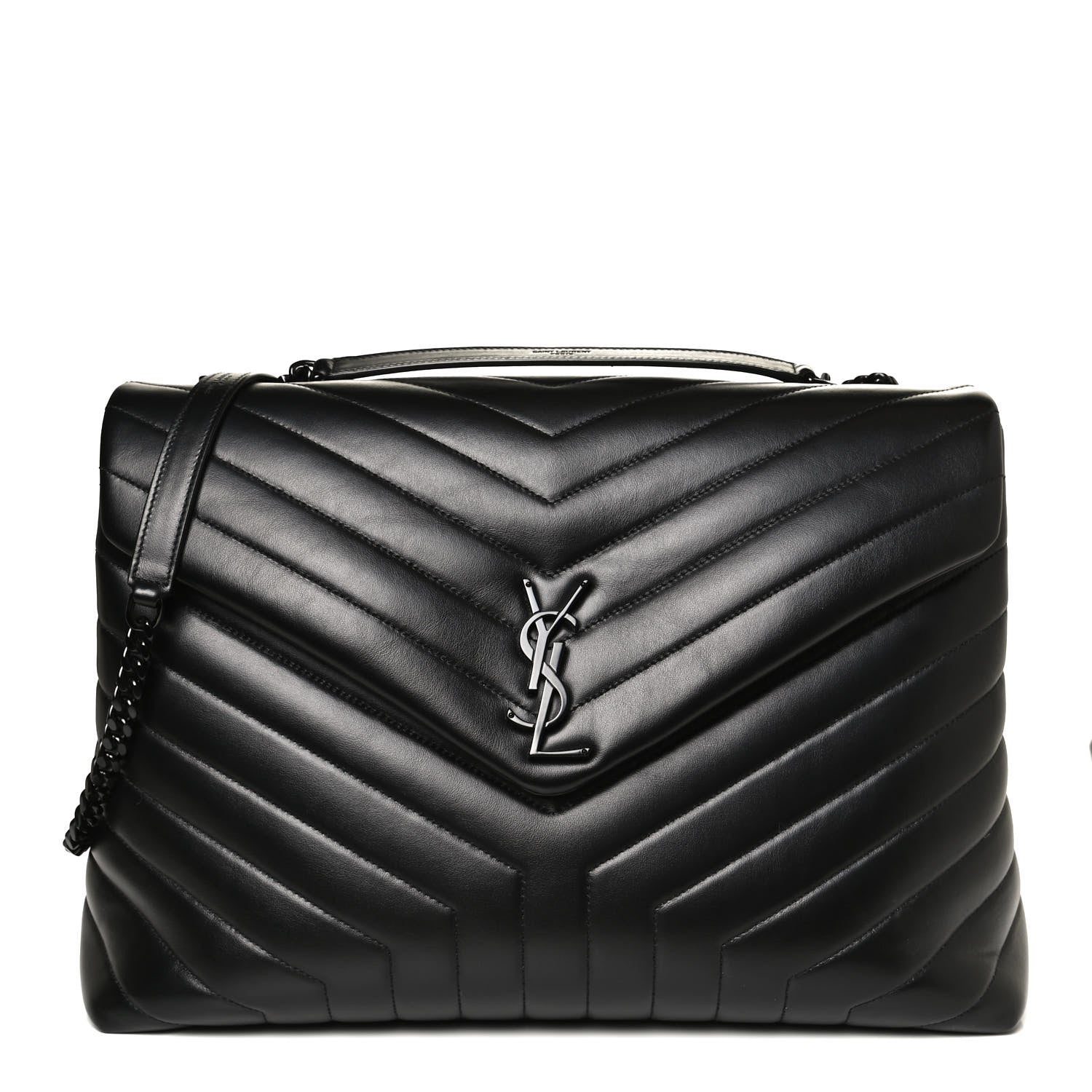 Saint Laurent Calfskin Y Quilted Monogram Large Loulou Chain Satchel Black 1 of 11