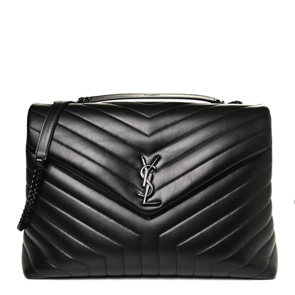 Saint Laurent Calfskin Y Quilted Monogram Large Loulou Chain Satchel Black 1 of 11