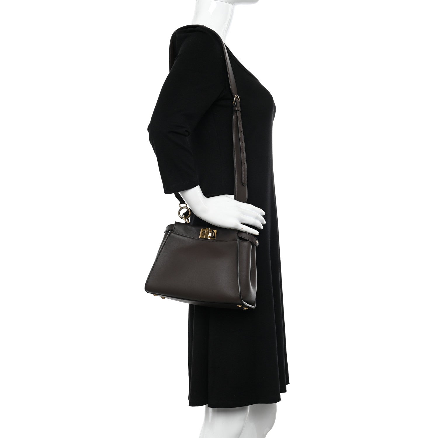 Fendi Vitello Seta Suede FF Mini Peekaboo Iconic Satchel Chocolate Sigaro Marrone 2 of 10