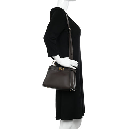Fendi Vitello Seta Suede FF Mini Peekaboo Iconic Satchel Chocolate Sigaro Marrone 2 of 10