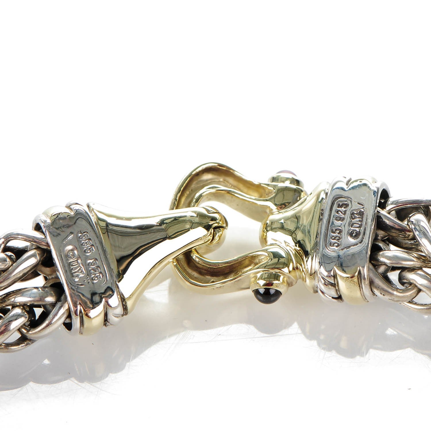 David Yurman Sterling Silver 14K Yellow Gold Garnet 6mm Double Wheat Buckle Bracelet 3 of 4