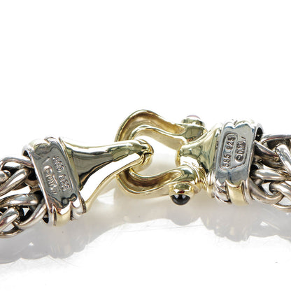 David Yurman Sterling Silver 14K Yellow Gold Garnet 6mm Double Wheat Buckle Bracelet 3 of 4