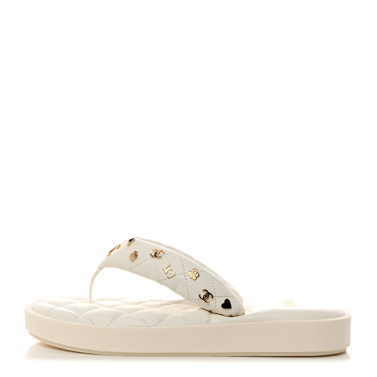 Lambskin Quilted Padded Charms Thong Sandals 36.5 White