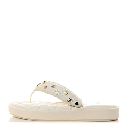 Chanel Lambskin Quilted Padded Charms Thong Sandals 36.5 White 1 of 8