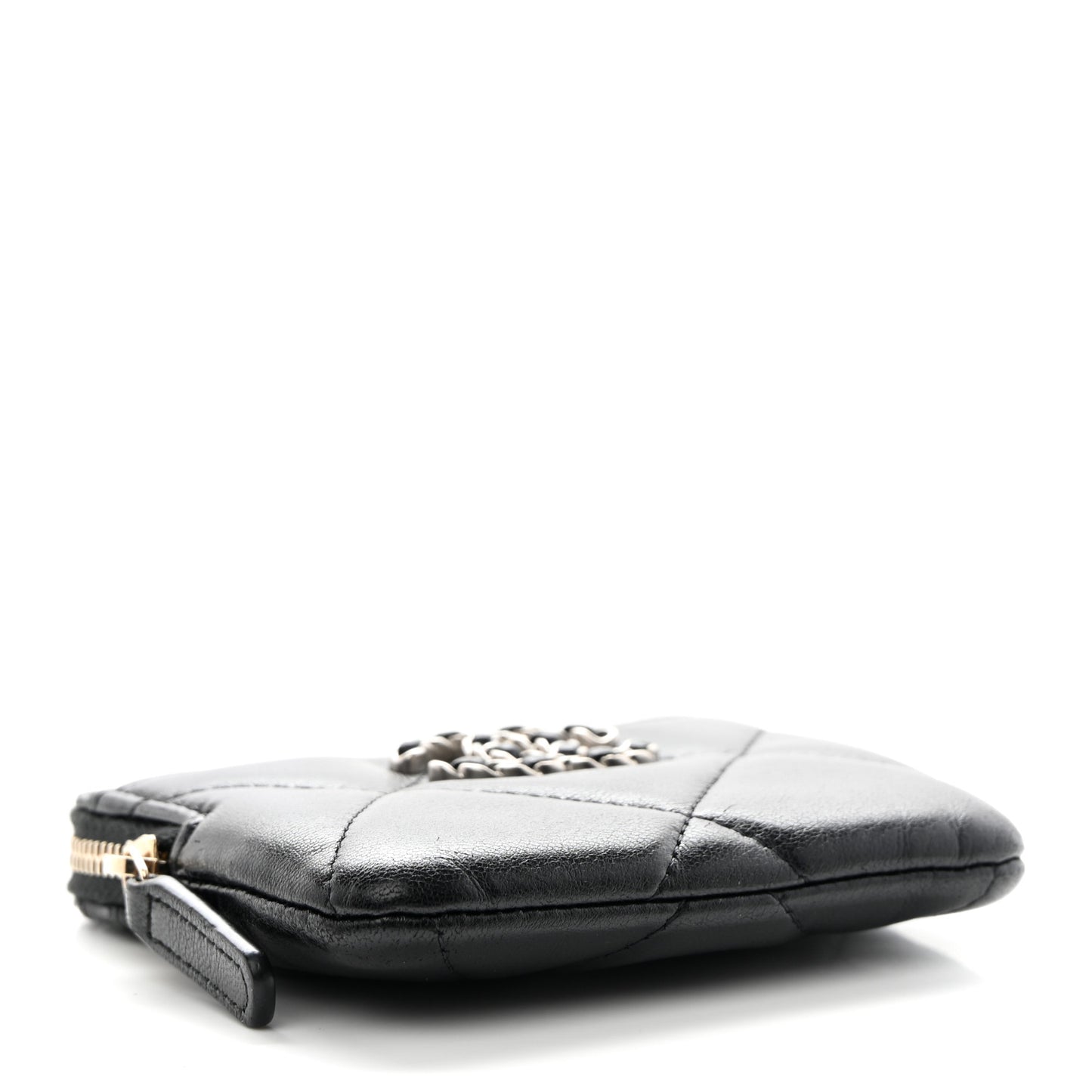 Lambskin Quilted Chanel 19 Zip Card Holder Wallet Black