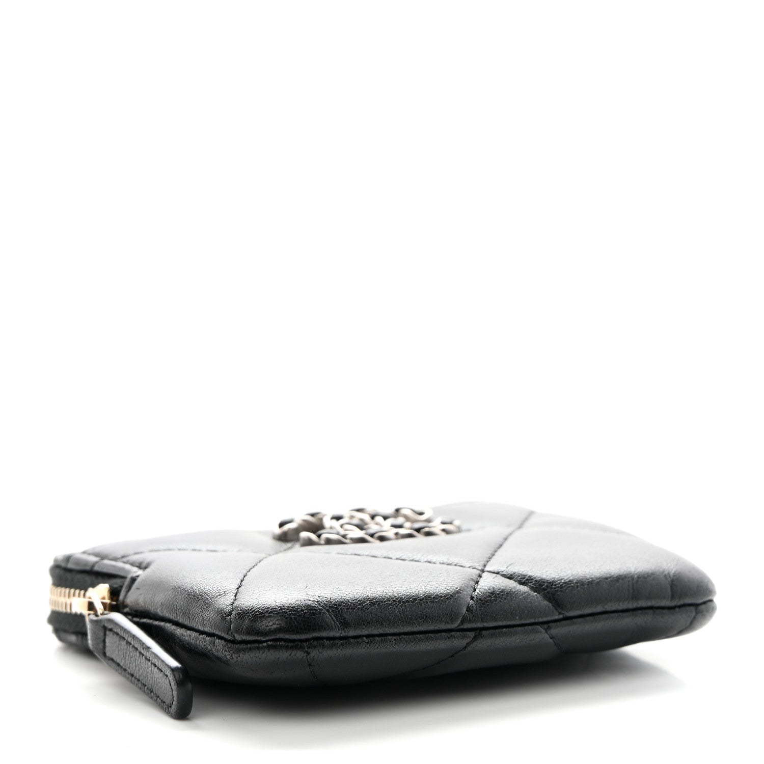 Chanel Lambskin Quilted Chanel 19 Zip Card Holder Wallet Black 4 of 11