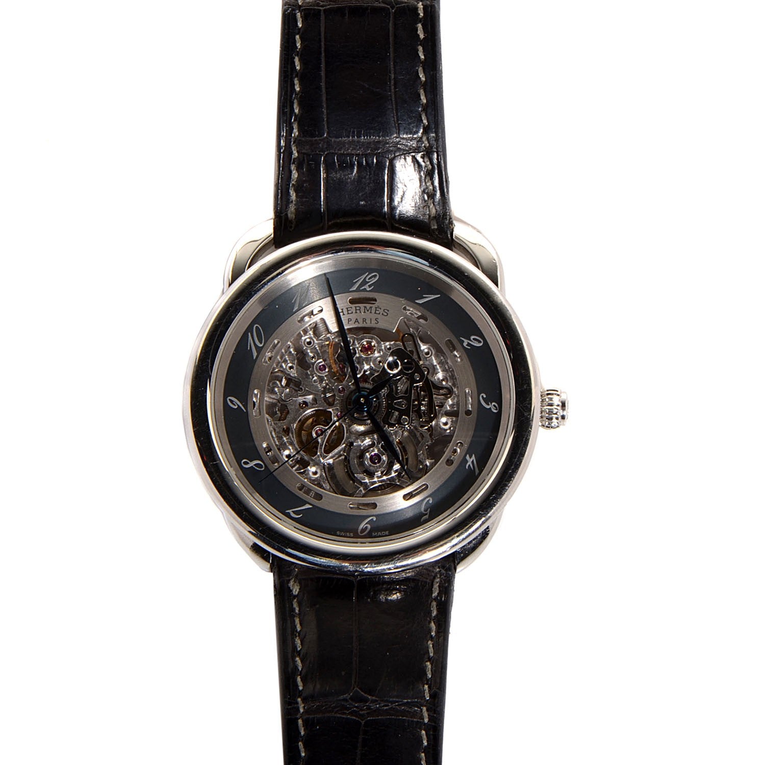 Hermes Stainless Steel Alligator 41mm Arceau Squelette Automatic Watch Noir 1 of 9