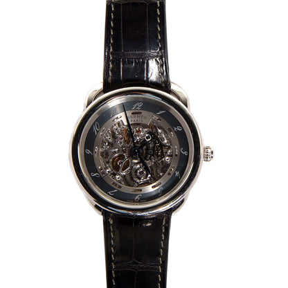 Hermes Stainless Steel Alligator 41mm Arceau Squelette Automatic Watch Noir 1 of 9