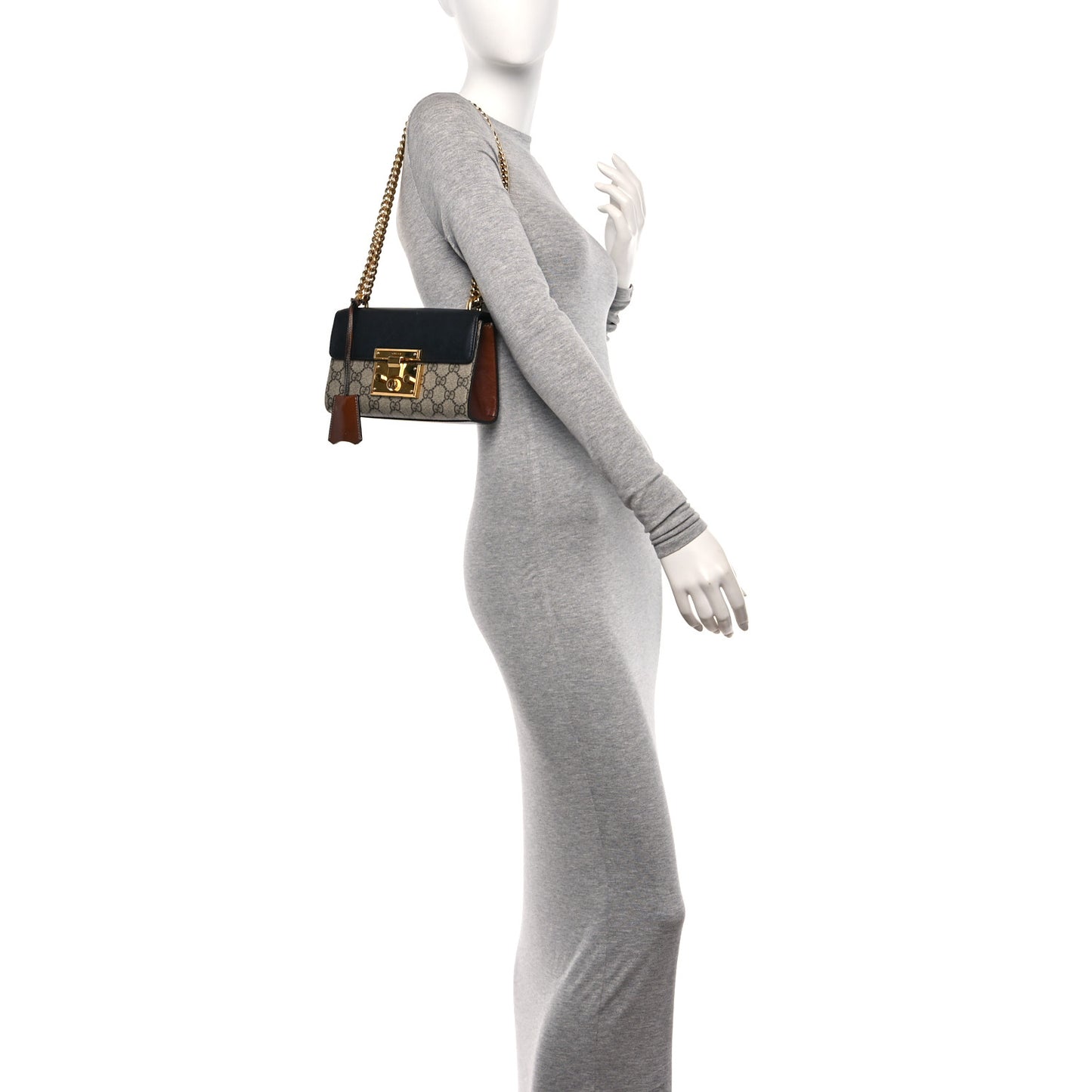 GG Supreme Monogram Calfskin Small Padlock Shoulder Bag Beige Black Cuir