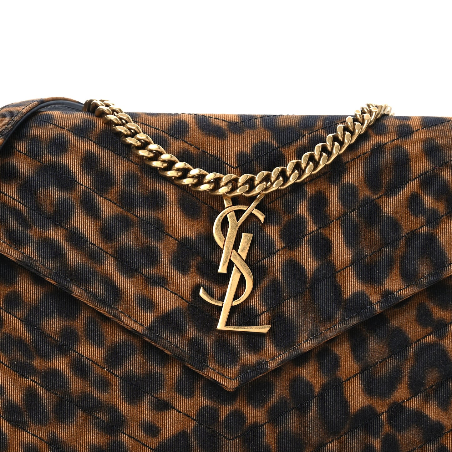 Canvas Matelasse Chevron Monogram Envelope Chain Wallet Leopard