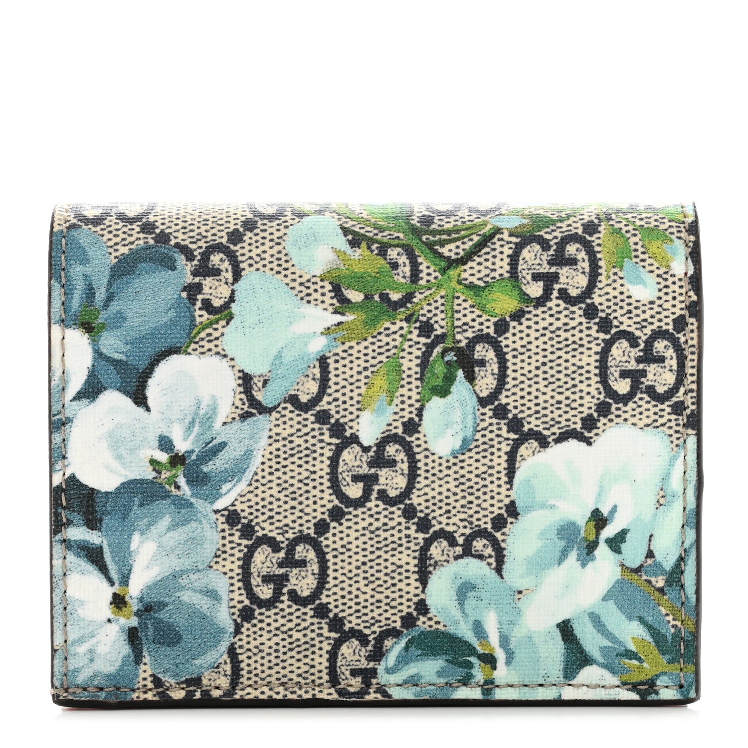 Gucci GG Supreme Monogram Blooms Card Case Wallet Beige Blue Navy Hibiscus Red 1 of 8