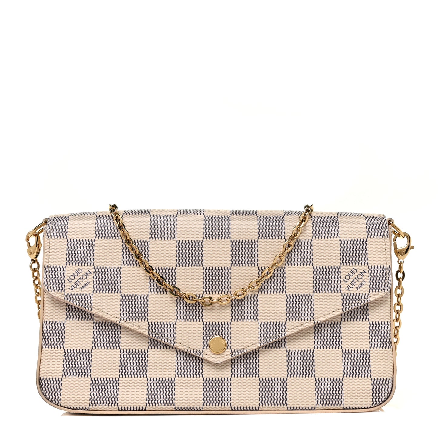 Damier Azur Pochette Felicie Chain Wallet Rose Ballerine