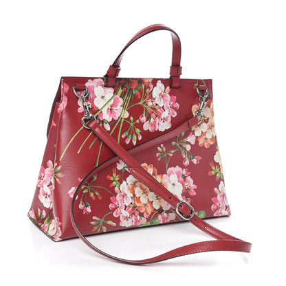Gucci Shangai Calfskin Blooms Print Medium Bamboo Daily Top Handle Bag Romantic Cerise Multicolor 3 of 10