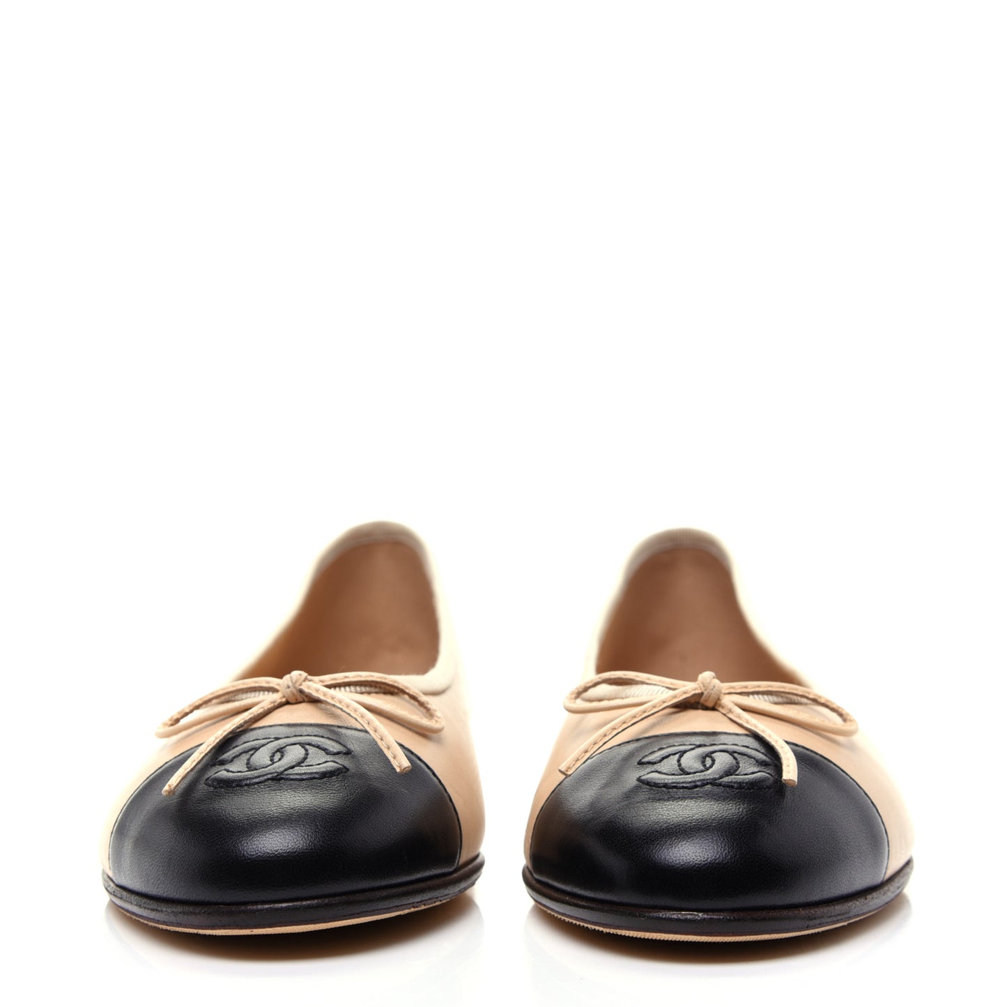 Lambskin CC Cap Toe Ballerina Flats 38 Beige Black