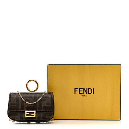 Fendi Glazed Fabric FF 1974 Nano Baguette Charm Mogano Panna 11 of 11