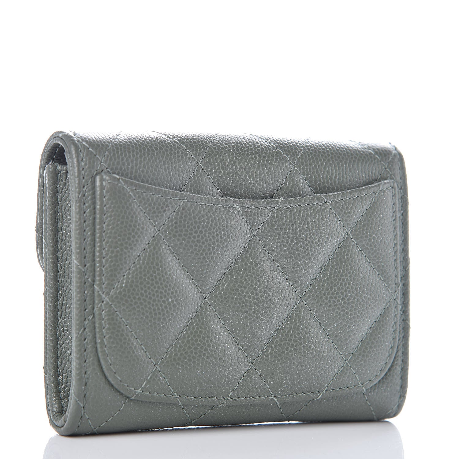 Chanel Iridescent Caviar Quilted Flap Card Holder Wallet Green 3 of 9