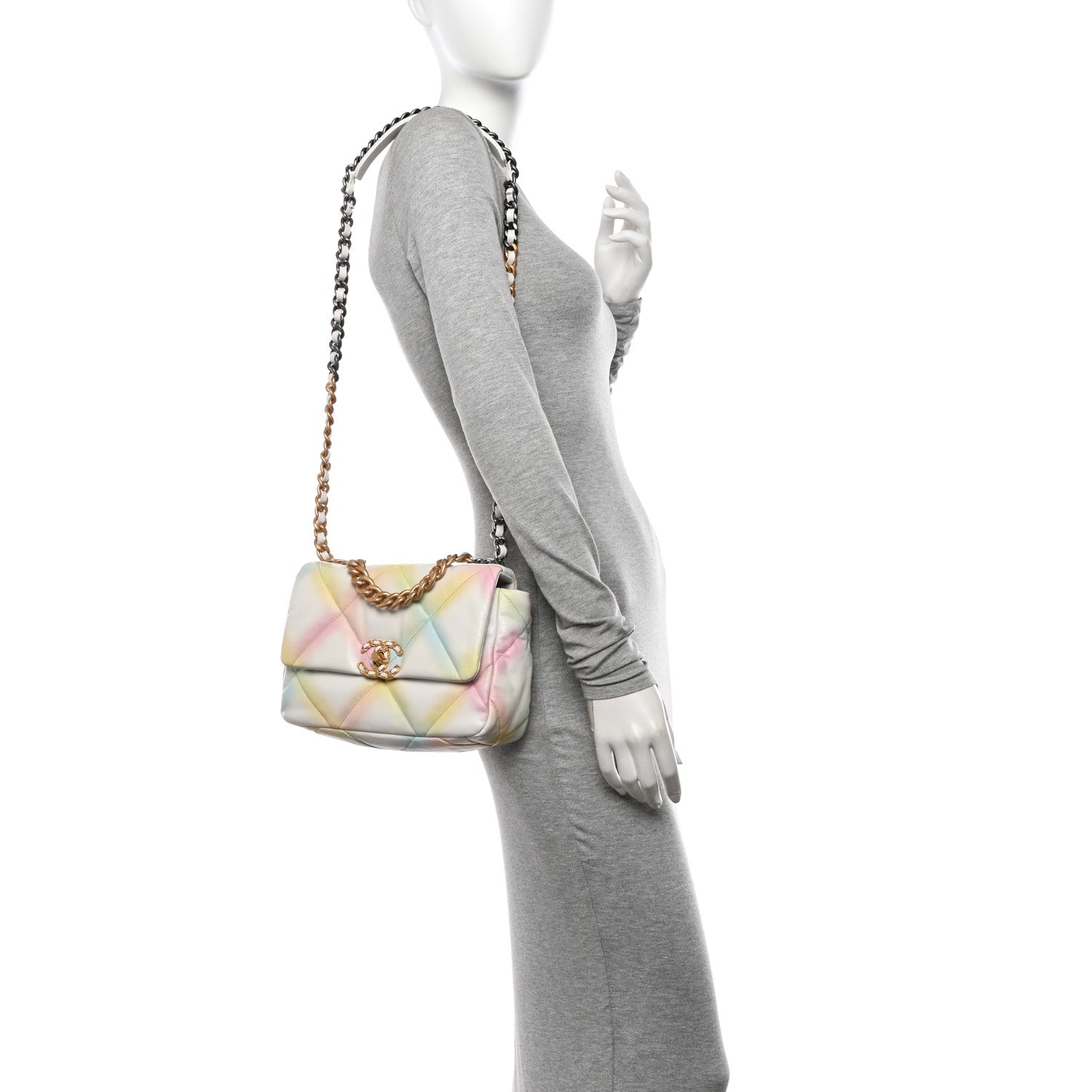 Chanel Printed Goatskin Quilted Medium Chanel 19 Flap White Multicolor 3 of 10