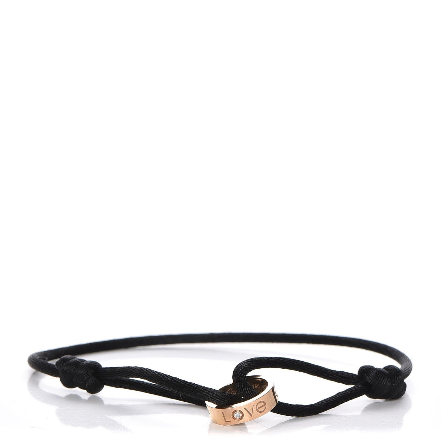 Cartier 18K Yellow Gold Diamond Charity LOVE Adjustable Cord Bracelet Black 1 of 7