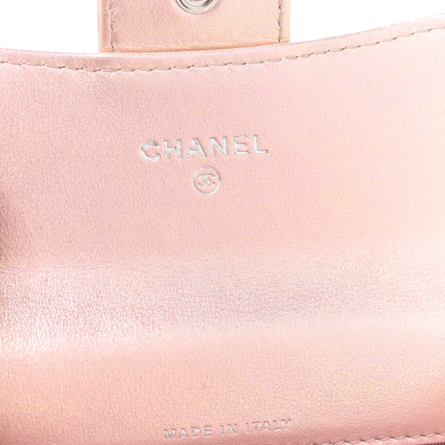 Iridescent Calfskin Quilted Flap Card Holder Wallet Pink