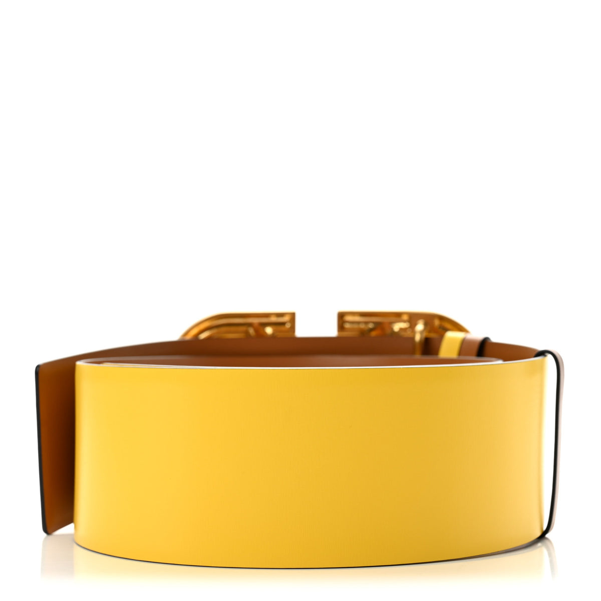 Valentino Garavani Glossy Calfskin VLogo Reversible 70mm Belt 80 32 Saddle Brown Yellow 2 of 10