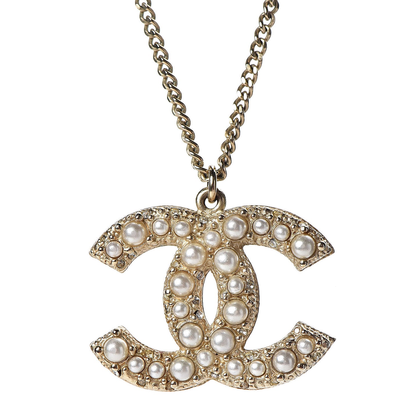 Pearl Crystal CC 100th Anniversary Pendant Necklace Light Gold