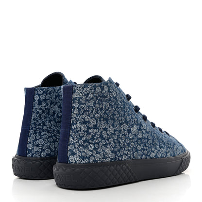 Chanel Printed Denim Quilted High Top Sneakers 39.5 Dark Blue 4 of 9