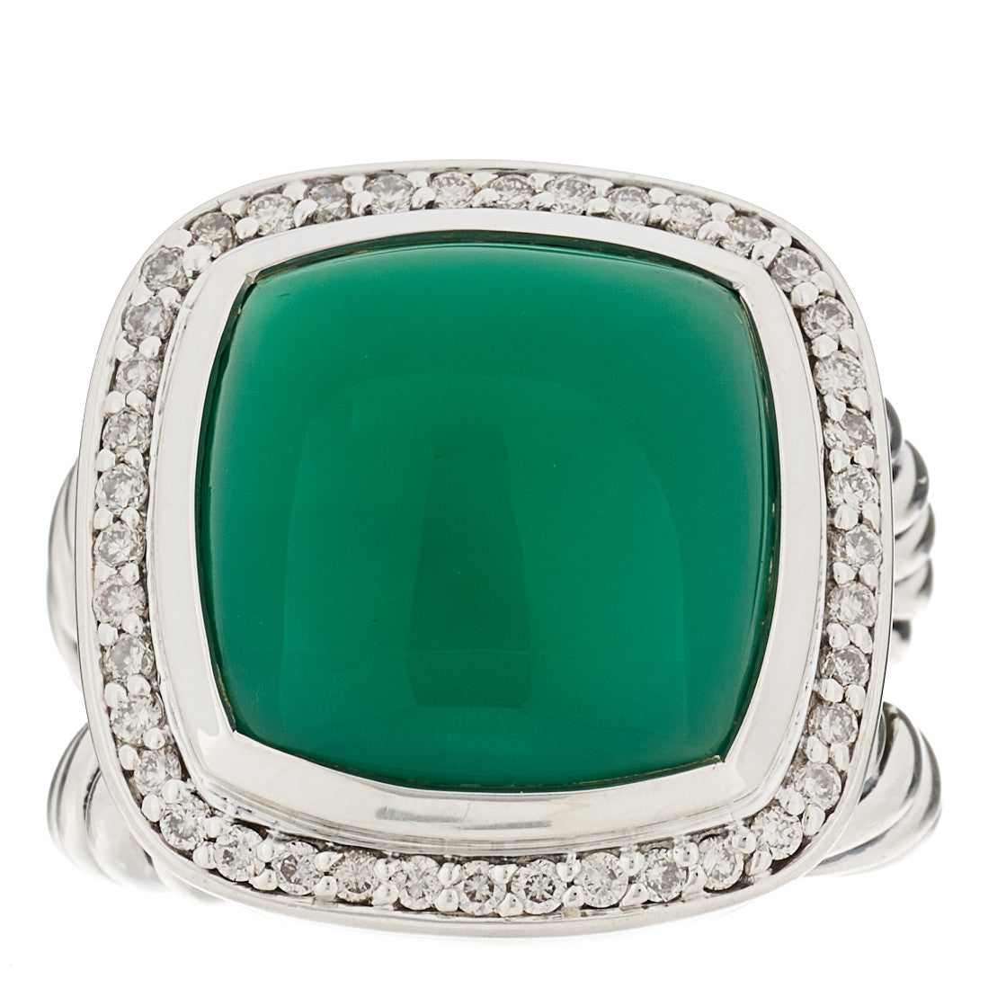 Sterling Silver Diamond Green Onyx 14mm Albion Ring 50 5.25