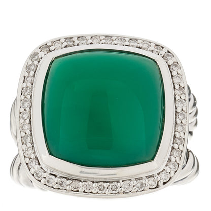 David Yurman Sterling Silver Diamond Green Onyx 14mm Albion Ring 50 5.25 1 of 5