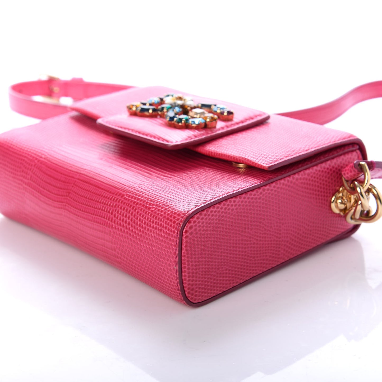 Stampa Iguana Calfskin Crystal Mini Milennials Shoulder Bag Pink