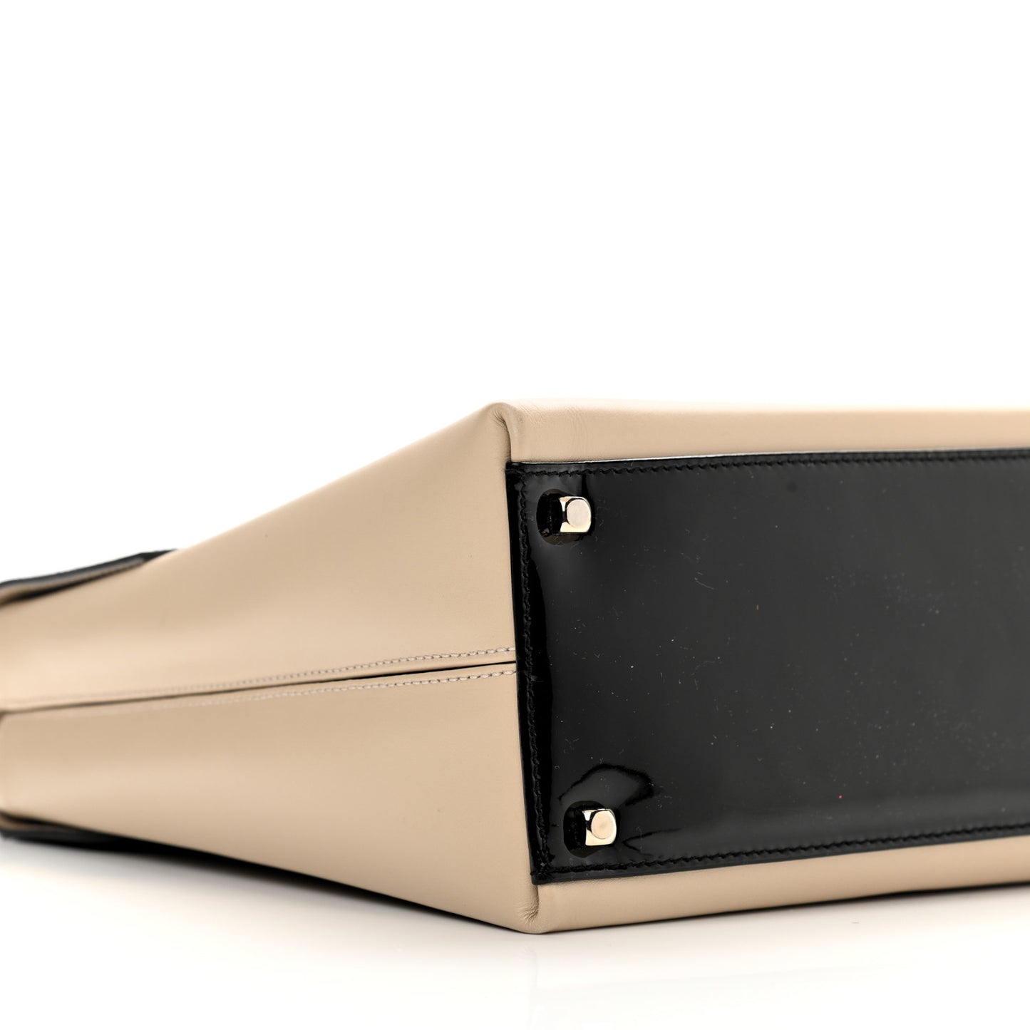 Patent Calfskin Gancini Top Handle Black Beige