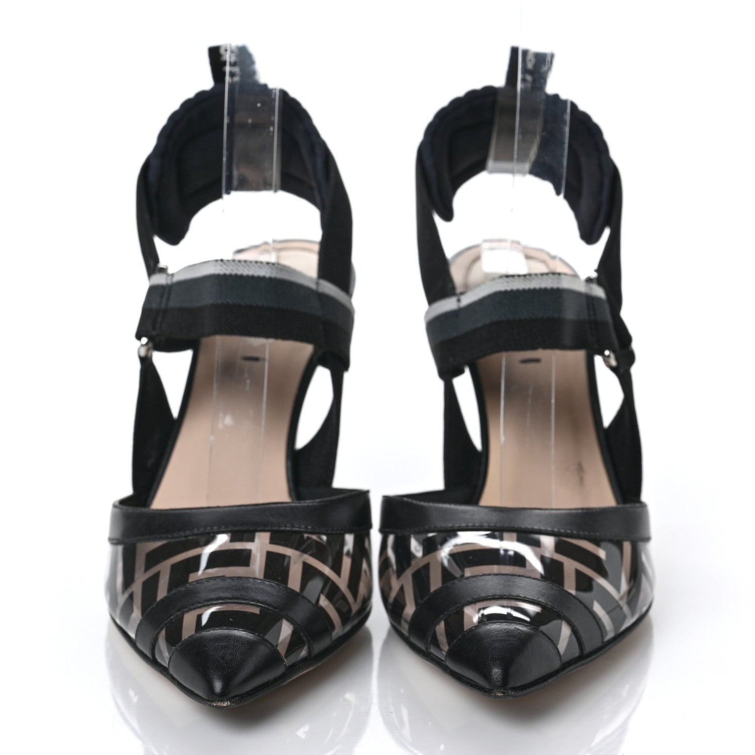 Fendi PVC Vitello FF Colibri 85mm Slingback Pumps 38.5 Transparent Black 2 of 11