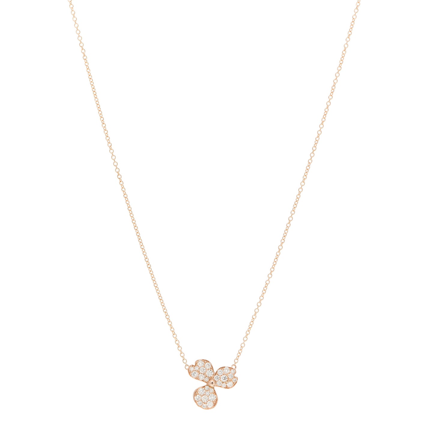 18K Rose Gold Diamond Paper Flowers Pave Pendant Necklace