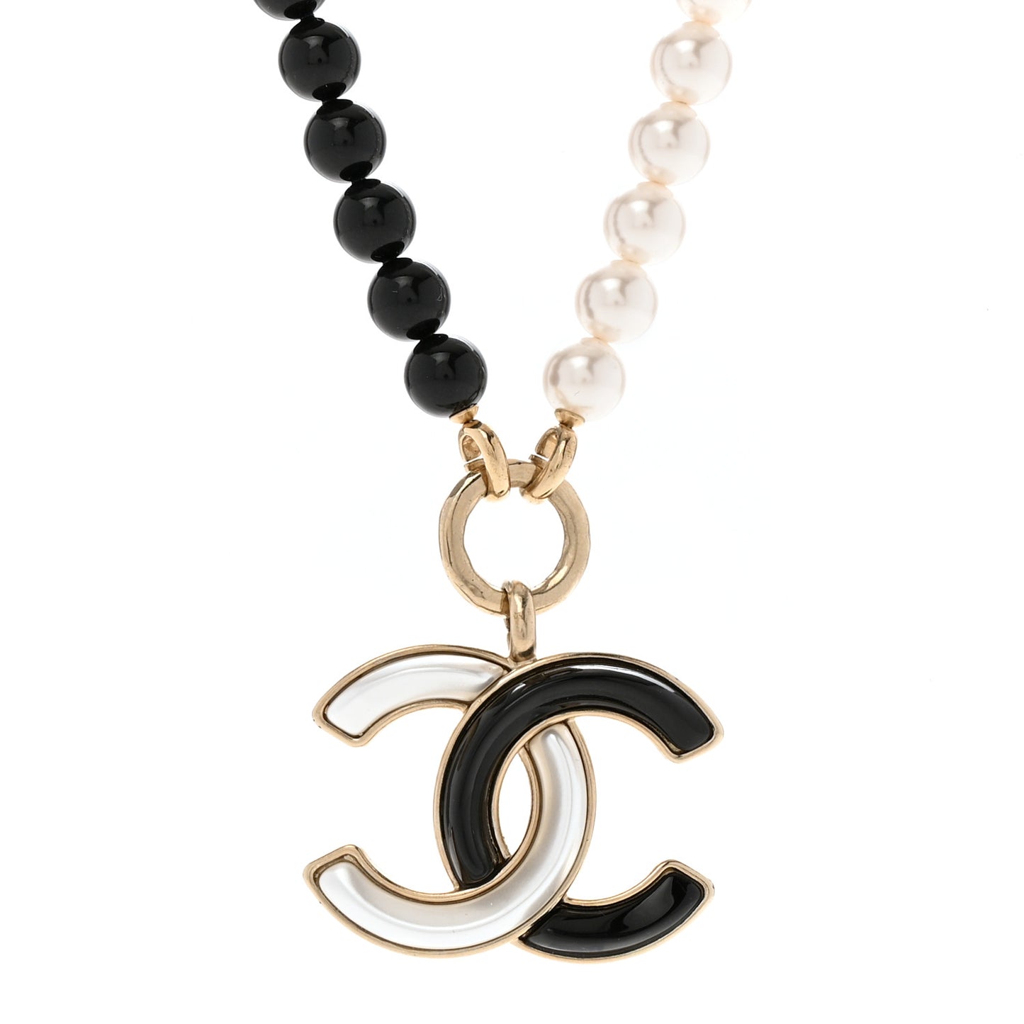 Pearl Beaded CC Necklace Black White