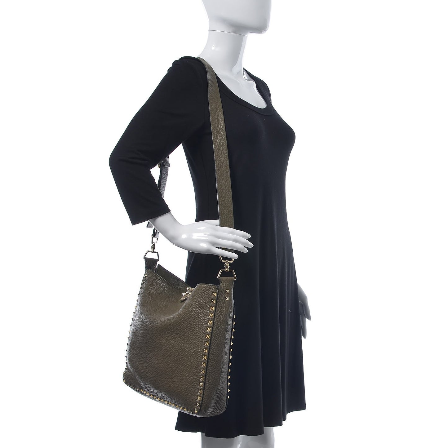 Pebbled Calfskin Large Rockstud Flip-Lock Messenger Bag Army Green