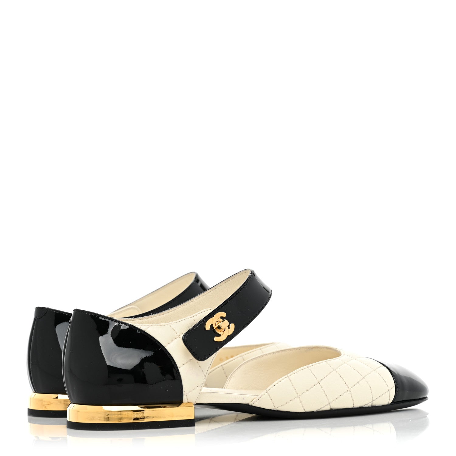 Chanel Patent Lambskin Quilted Cap Toe Ballerina Flats 36 Ivory Black 5 of 11
