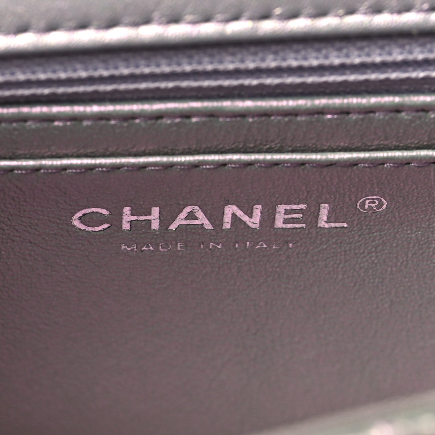 Iridescent Calfskin Quilted Mini Rectangular Flap Light Purple