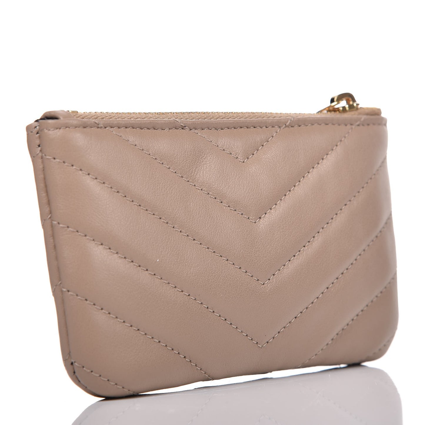Calfskin Matelasse Monogram Key Pouch Light Taupe