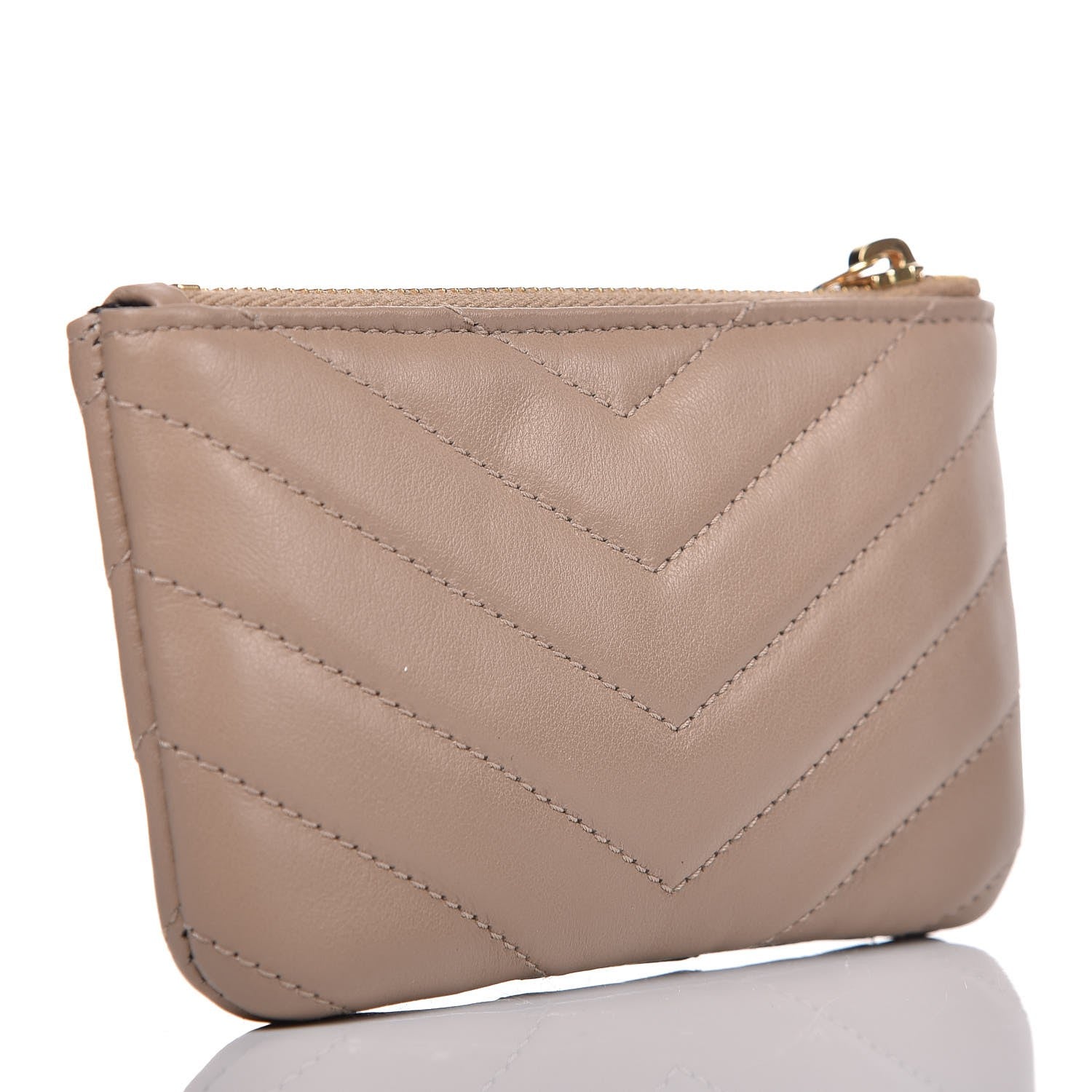 Saint Laurent Calfskin Matelasse Monogram Key Pouch Light Taupe 3 of 7