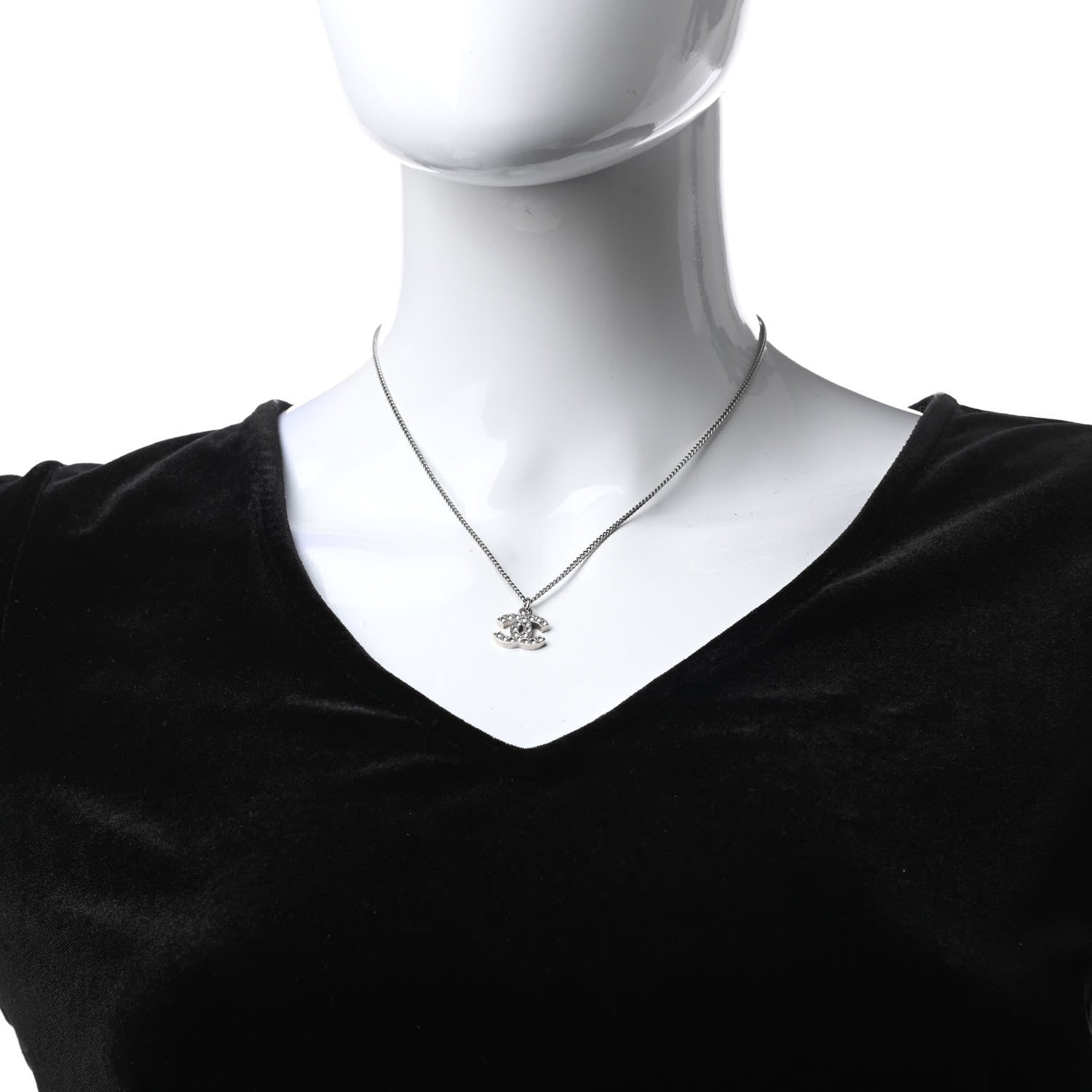 Chanel Crystal Timeless CC Necklace Silver 2 of 5