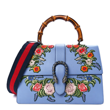 Gucci Moon Calfskin Crystal Web Embroidered Large Dionysus Bamboo Top Handle Bag Clear Sky Blue Multicolor 1 of 16