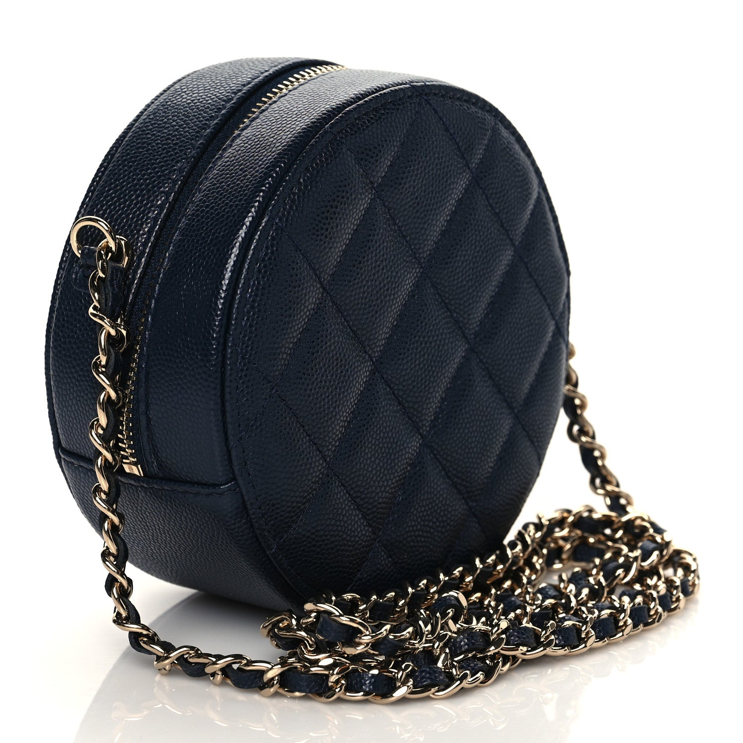 Chanel Caviar Quilted Gripoix CC Round Clutch With Chain Navy 3 of 11